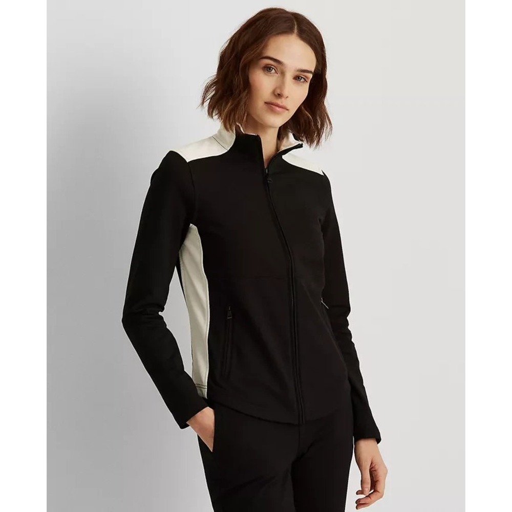 Lauren Ralph Lauren Mock Neck Jacket Black White Size XL NEW
